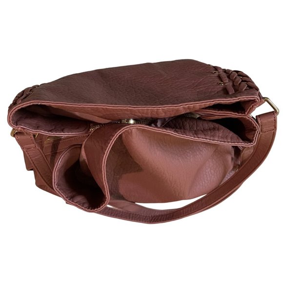Under One Sky Faux Leather Exterior Brown Pouch Zipper Closure Pockets Inside - Picture 3 of 16